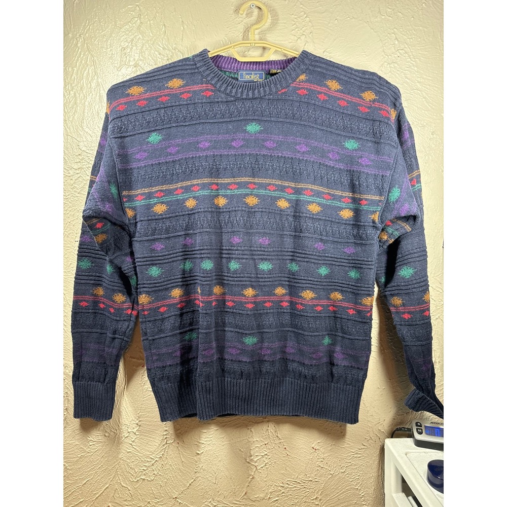Vintage Finalist Knit‎ Sweater 80s 90s Cosby Ugly Biggie Smalls Mens Size Large